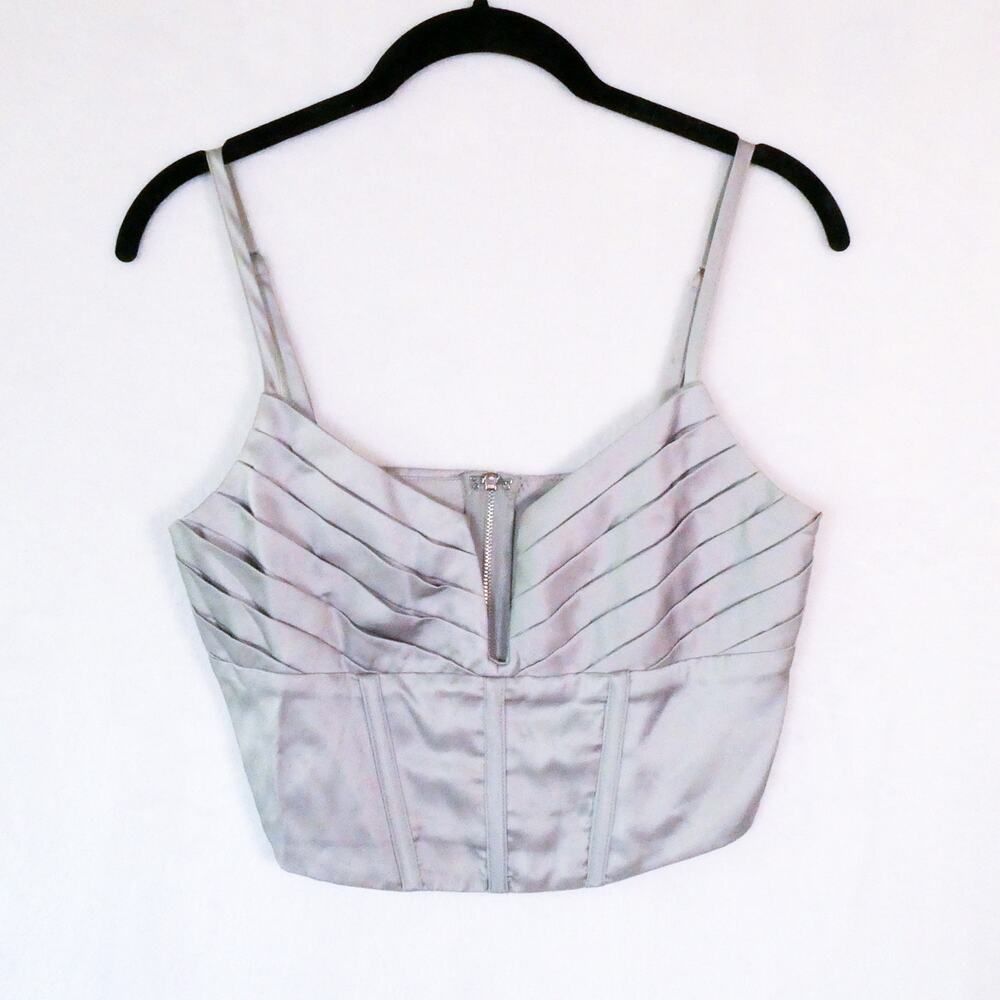 Current SF Silver Bustier Top Size S Corset Boning Pleated Crop Top Retro Rave